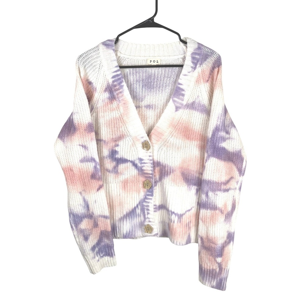 POL Cropped Tie Dye Cardigan Sweater Pink Purple‎ Women's Medium Boho